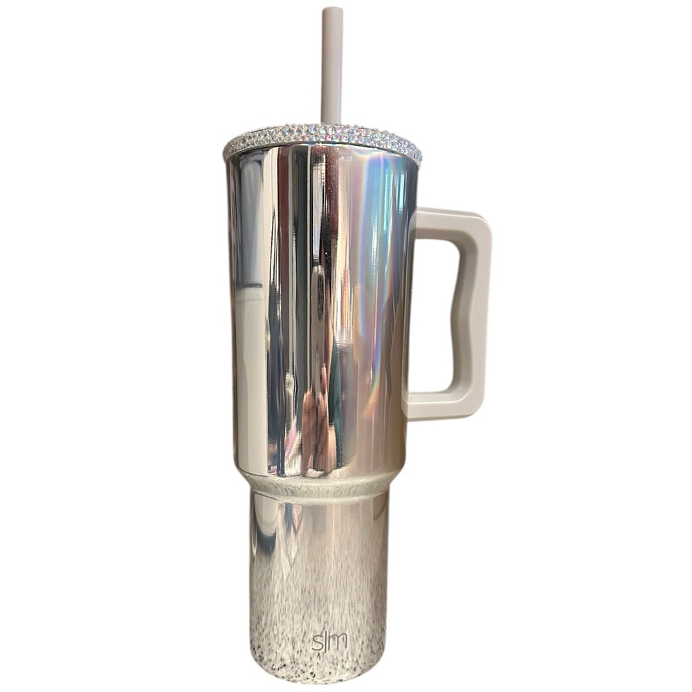 Simple Modern Mirrored Tumbler with Handmade Disco Rhinestone Top 40oz - Silver